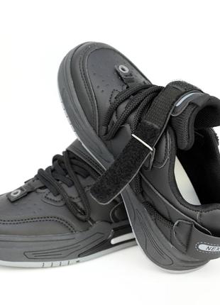 Стильные детские кроссовки черного цвета на мальчика, на липучках, осенние, весенние, демисезонные, экокожа2 фото
