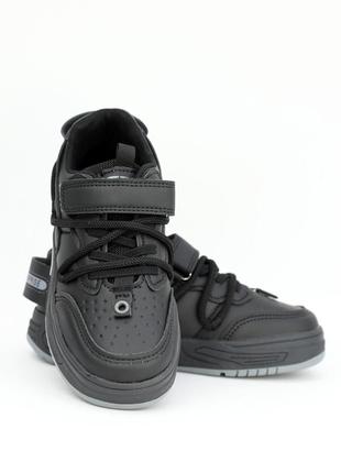 Стильные детские кроссовки черного цвета на мальчика, на липучках, осенние, весенние, демисезонные, экокожа3 фото