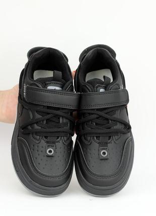 Стильные детские кроссовки черного цвета на мальчика, на липучках, осенние, весенние, демисезонные, экокожа5 фото