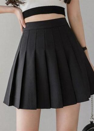 Черная юбка плиссе мини с шортами шорты с юбкой мини со складками теннисная школьная юбка2 фото