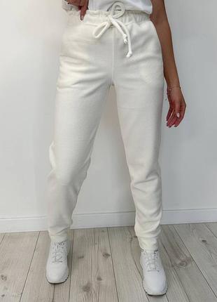 Штаны теплые прямые талия на резинке с шнурком боковые карманы низ манжет ткань флис