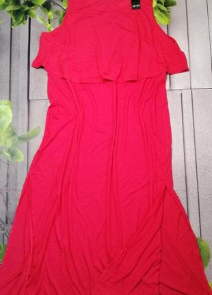 Макси платье для пышной красотки с разрезами красная фуксия1 фото