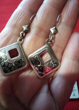 Серьги серебро с позолотой кубачи винтаж  этно стиль