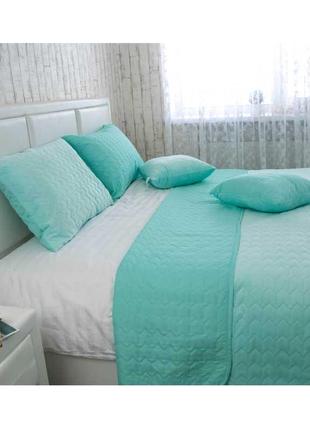 Покривало на двоспальне ліжко 180x220 стьобане дизайнерське, однотонні пледи мікрофібра бірюзовий4 фото