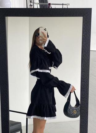 Оверсайз платья свободного кроя с кружевом и воланами черного цвета 🖤 трендовое платье xs s m l xl4 фото