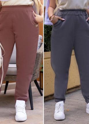 Карго штани на флісі теплі брюки карго кишені спортивні висока посадка резинки манжети брюки джогери оверсайз2 фото