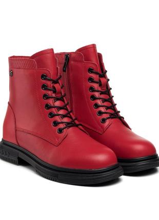 Ботинки красные кожаные на шнуровках 1574б-а