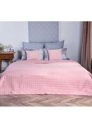 Покрывало на двуспальную кровать 180x220 стеганое дизайнерское, однотонные пледы микрофибра розовый2 фото
