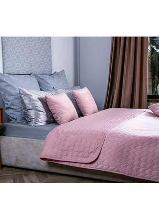 Покрывало на двуспальную кровать 180x220 стеганое дизайнерское, однотонные пледы микрофибра розовый7 фото