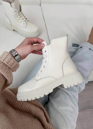 Кожаные ботинки сапоги бежевые чулки массивные зимние на меху zara4 фото