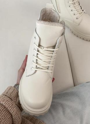 Кожаные ботинки сапоги бежевые чулки массивные зимние на меху zara5 фото