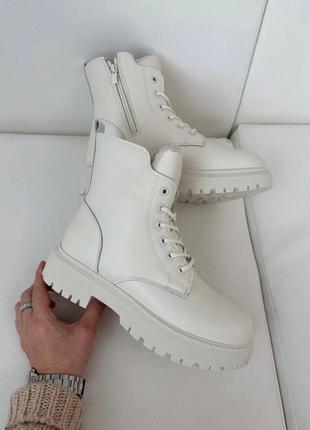 Кожаные ботинки сапоги бежевые чулки массивные зимние на меху zara1 фото