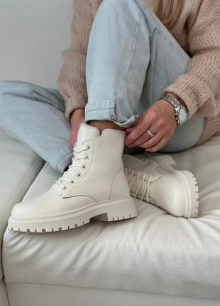 Кожаные ботинки сапоги бежевые чулки массивные зимние на меху zara6 фото