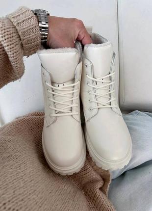 Кожаные ботинки сапоги бежевые чулки массивные зимние на меху zara3 фото