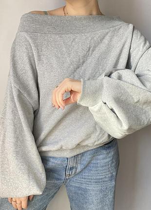 Новый женский серый свитшот толстовка флиска худи джемпер спортивная кофта на флисе