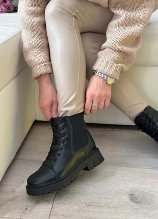 Кожаные ботинки сапоги ботфорты со шнуровкой массивные зимние на меху zara5 фото
