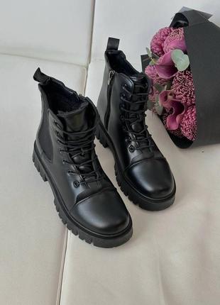 Кожаные ботинки сапоги ботфорты со шнуровкой массивные зимние на меху zara2 фото