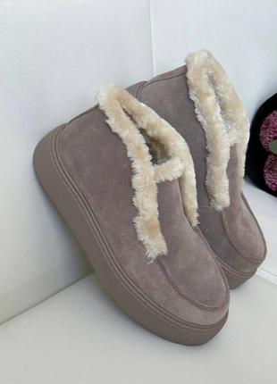 Замшевые лоферы ботинки сапоги высокие зимние на меху бежевые массивные zara2 фото