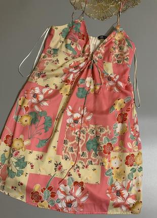Платье на бретелях zara з завязками, цветочный принт