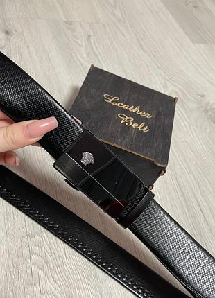 Ремінь автомат 3,7см з еко шкіри набір + бокс, ремінь чоловічий, брючний ремінь в брюки 3,7см в стилі versace версаче