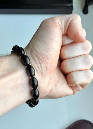 Браслет четки на руку из черного оникса 10мм бочонок мужской женский брояница