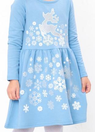 Голубое новогоднее платье с оленем и снежинками с начесом, теплое праздничное платье новогоднее на утро, платье новогоднее голубое2 фото