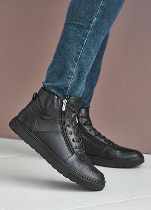 Зимові чоловічі черевики натуральна шкіра та хутро, мужские кожаные зимние ботинки на молнии10 фото