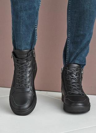Зимові чоловічі черевики натуральна шкіра та хутро, мужские кожаные зимние ботинки на молнии9 фото