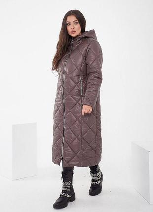 Очень теплое зимнее женское пальто с капюшоном батал4 фото