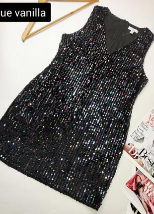 Сукня жіноча вечірня чорна з різнокольоровими пайетками по фігурі від бренду blue vanilla12