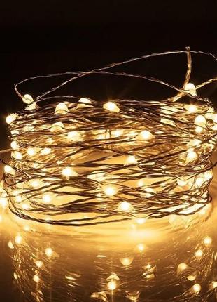 Гирлянда led 3м на батарейке, теплый белый