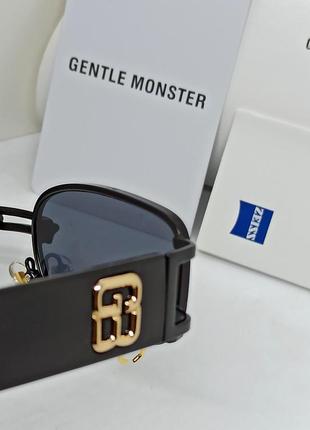 Очуи в стиле gentle monster унисекс солнцезащитные черные в черном металле узкие с серёжкой в линзе8 фото