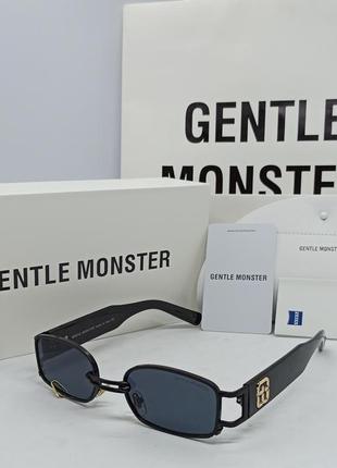 Очуи в стиле gentle monster унисекс солнцезащитные черные в черном металле узкие с серёжкой в линзе1 фото