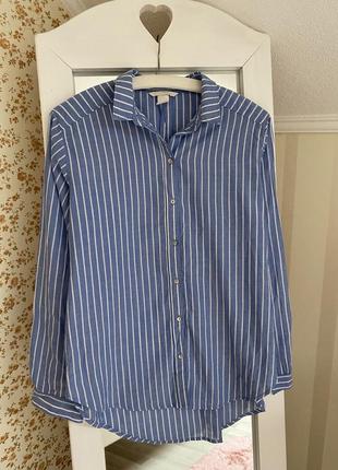 Смугаста блакитна сорочка h&amp;m бавовняна голубая рубашка оверсайз широка блуза блузка кофта в полосочку полосатая бавовняна коттон хлопок xs s m xxs2 фото