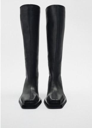 Zara шкіряні високі ковбойки, чоботи в ковбойському стилі, ковбойські черевики, ботфорти, сапожки, сапоги3 фото