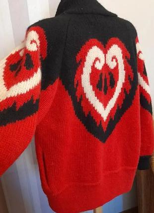 Шерсть кардиган винтаж теплая кофта красная с рисунком шерстиной кардиган с рисунком