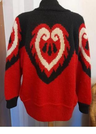 Шерсть кардиган винтаж теплая кофта красная с рисунком шерстиной кардиган с рисунком