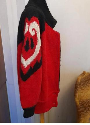 Шерсть кардиган винтаж теплая кофта красная с рисунком шерстиной кардиган с рисунком