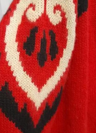 Шерсть кардиган винтаж теплая кофта красная с рисунком шерстиной кардиган с рисунком