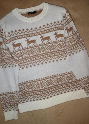 Светр новорічний з орнаментом сніжинка оленями