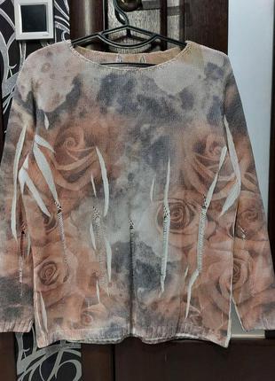 Невероятно женственная кофта, свитер в крупные розы в пастельных тонах с дырками, греция 46-509 фото
