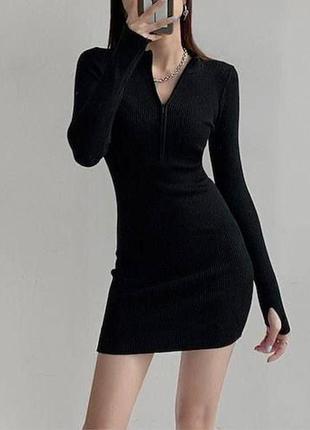 ❤️ стильное черное платье рубчик мини мины женское платье черное, черное женское платье