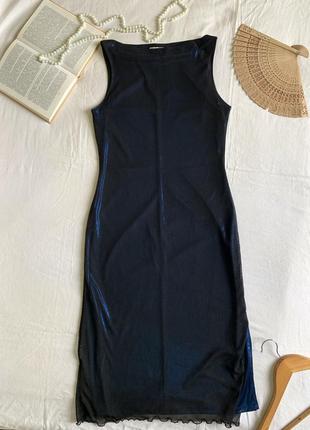 Нарядное длинное двухслойное черно-синее платье (размер 8/36-10/38)