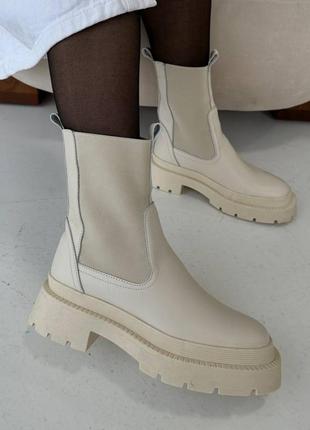 Зимние молочные челси ботинки натуральная кожа1 фото