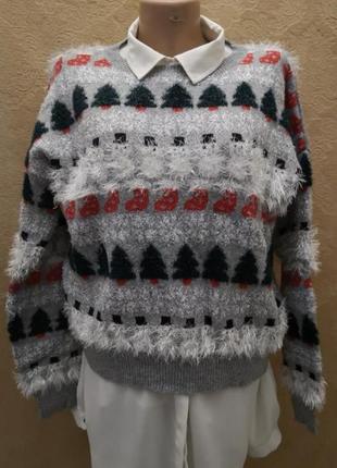 Новорічний светр зі сніговиками і ялинка и травка2 фото