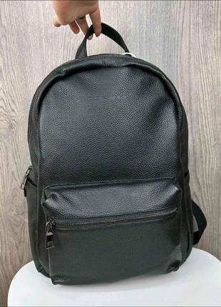 Шкіряний чоловічий рюкзак класичний чорний з натуральної шкіри якісний3 фото