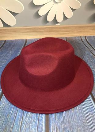 Шляпа унисекс федора с устойчивыми полями бордовая (марсала)2 фото