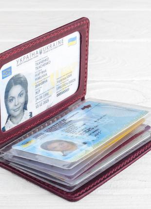 Шкіряна обкладинка id паспорт villini , для документів (права, техпаспорт) бордовий crazy horse villini 0182 фото