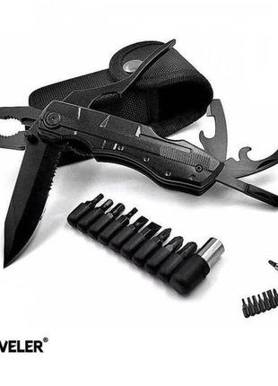 Багатофункціональний ніж (мультитул) з комплектом біт 8в1 traveler black