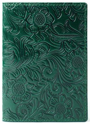 Шкіряна обкладинка для паспорта villini 015 квіти зелений